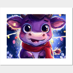 Cute Ox Drawing Posters and Art